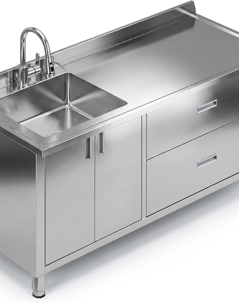 59" Stainless Steel Outdoor Kitchen Sink with Cabinet Fully Assembled