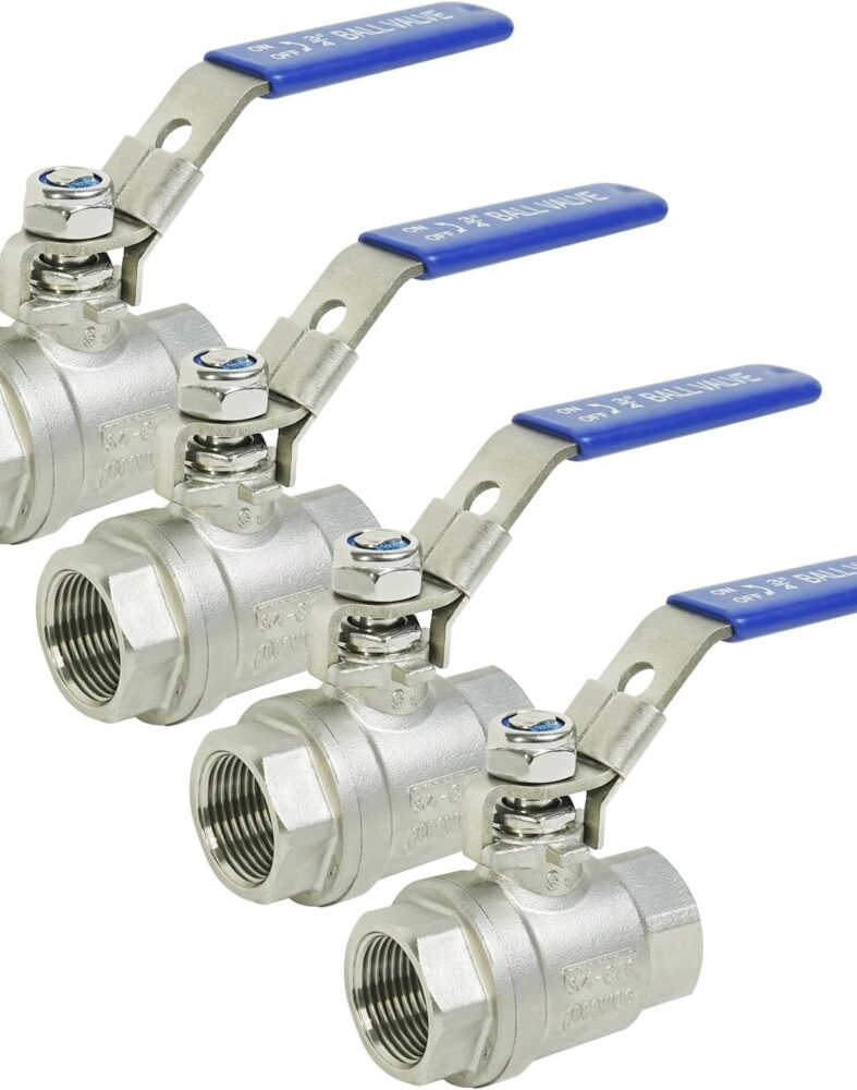 YADIAN 4 Pack Ball Valves 304 Stainless Steel 3/4" NPT Female Full Port Ball Valve Heavy Duty Shut Off Valve 3/4 inch for Water, Oil, and Gas with Locking Device, NPT Female, 1000 WOG