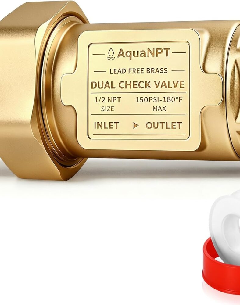Lead-Free Brass Dual Check Valve, 1/2 Inch NPT Female Backflow Preventer